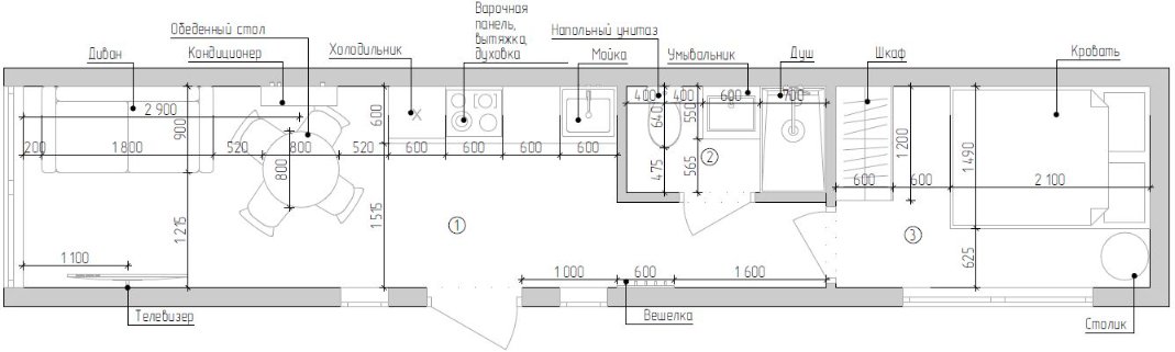 Детальная планировка модульного дома из контейнера с размерами, Unimodule Казахстан